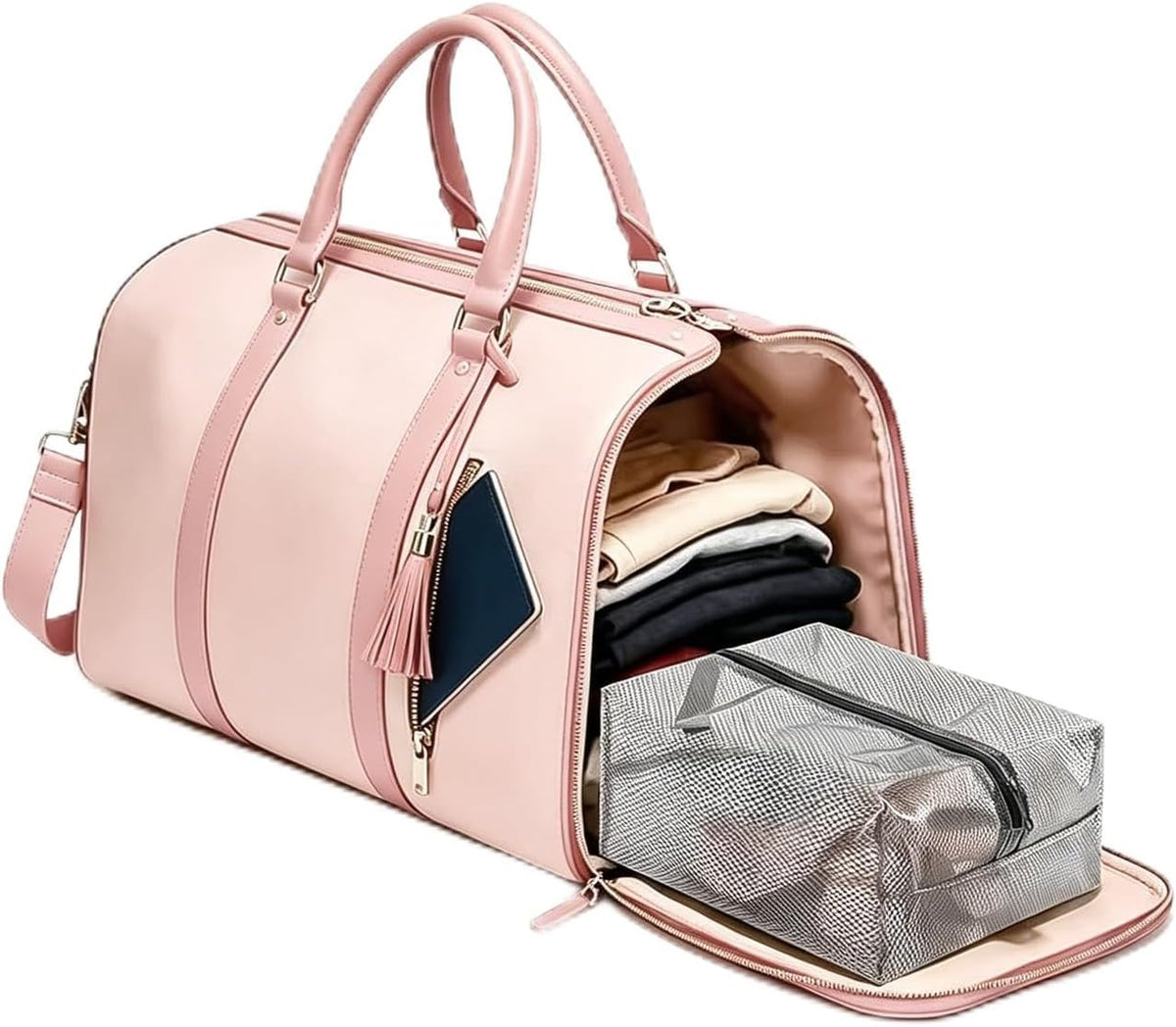 2 in 1 Convertible Garment Duffle Bags for Travel 45L Carry on Duffle Bag for Men & Women with Shoe Lmproved Zipper and Reinforced Straps Suitable for Business & Weekend Trips Beige