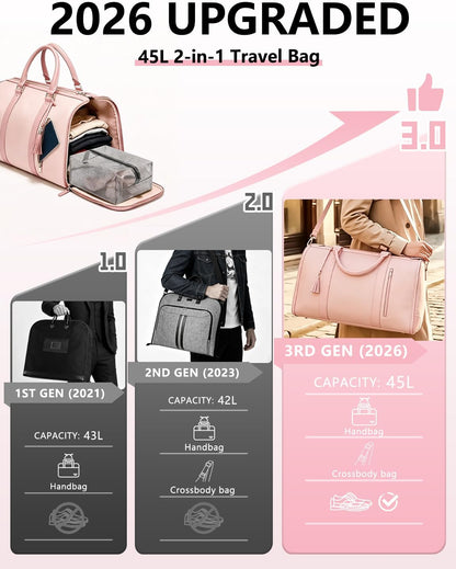 2 in 1 Convertible Garment Duffle Bags for Travel 45L Carry on Duffle Bag for Men & Women with Shoe Lmproved Zipper and Reinforced Straps Suitable for Business & Weekend Trips Beige