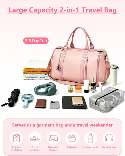 2 in 1 Convertible Garment Duffle Bags for Travel 45L Carry on Duffle Bag for Men & Women with Shoe Lmproved Zipper and Reinforced Straps Suitable for Business & Weekend Trips Beige