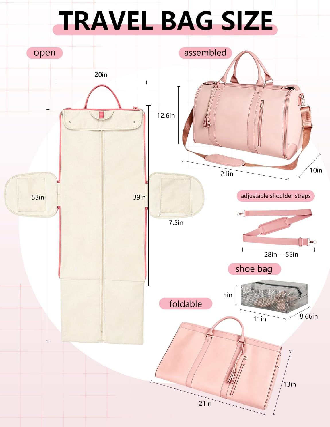 2 in 1 Convertible Garment Duffle Bags for Travel 45L Carry on Duffle Bag for Men & Women with Shoe Lmproved Zipper and Reinforced Straps Suitable for Business & Weekend Trips Beige
