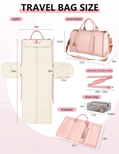 2 in 1 Convertible Garment Duffle Bags for Travel 45L Carry on Duffle Bag for Men & Women with Shoe Lmproved Zipper and Reinforced Straps Suitable for Business & Weekend Trips Beige