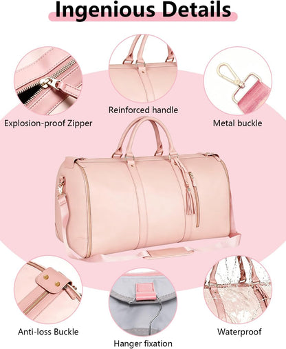 2 in 1 Convertible Garment Duffle Bags for Travel 45L Carry on Duffle Bag for Men & Women with Shoe Lmproved Zipper and Reinforced Straps Suitable for Business & Weekend Trips Beige