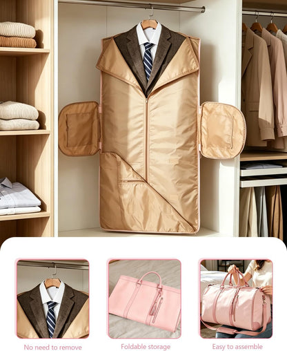 2 in 1 Convertible Garment Duffle Bags for Travel 45L Carry on Duffle Bag for Men & Women with Shoe Lmproved Zipper and Reinforced Straps Suitable for Business & Weekend Trips Beige
