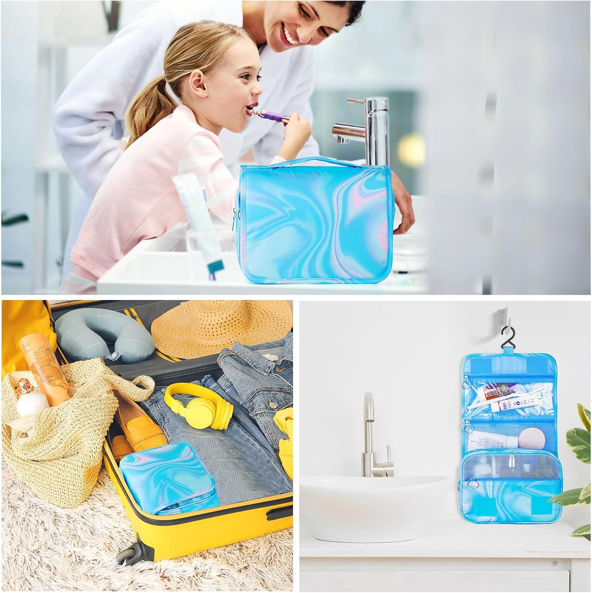 Purple Hanging Toiletry Bag for Girls, Travel Toiletry Bag for Teen Girls Cosmetic Makeup Waterproof Wash Bag Traveling Toiletries, Fluid