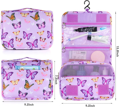 Purple Hanging Toiletry Bag for Girls, Travel Toiletry Bag for Teen Girls Cosmetic Makeup Waterproof Wash Bag Traveling Toiletries, Fluid