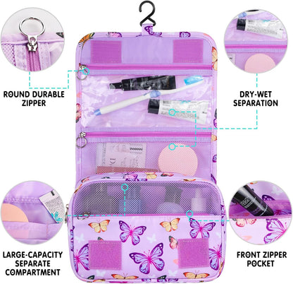 Purple Hanging Toiletry Bag for Girls, Travel Toiletry Bag for Teen Girls Cosmetic Makeup Waterproof Wash Bag Traveling Toiletries, Fluid