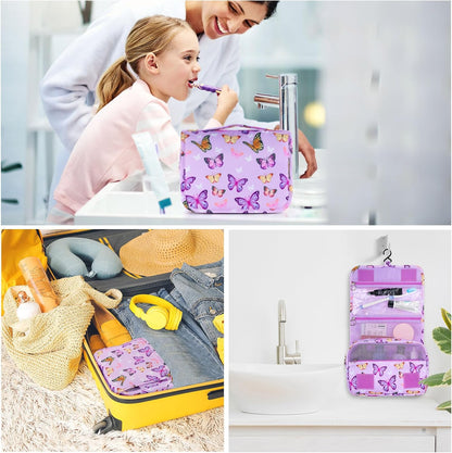 Purple Hanging Toiletry Bag for Girls, Travel Toiletry Bag for Teen Girls Cosmetic Makeup Waterproof Wash Bag Traveling Toiletries, Fluid