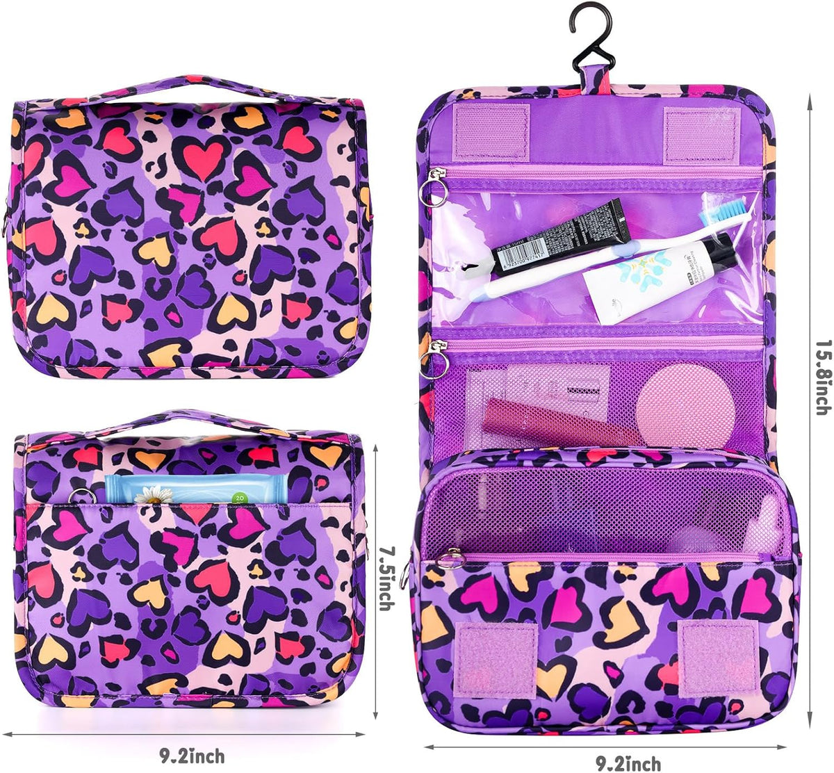 Purple Hanging Toiletry Bag for Girls, Travel Toiletry Bag for Teen Girls Cosmetic Makeup Waterproof Wash Bag Traveling Toiletries, Fluid