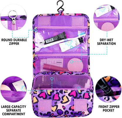 Purple Hanging Toiletry Bag for Girls, Travel Toiletry Bag for Teen Girls Cosmetic Makeup Waterproof Wash Bag Traveling Toiletries, Fluid