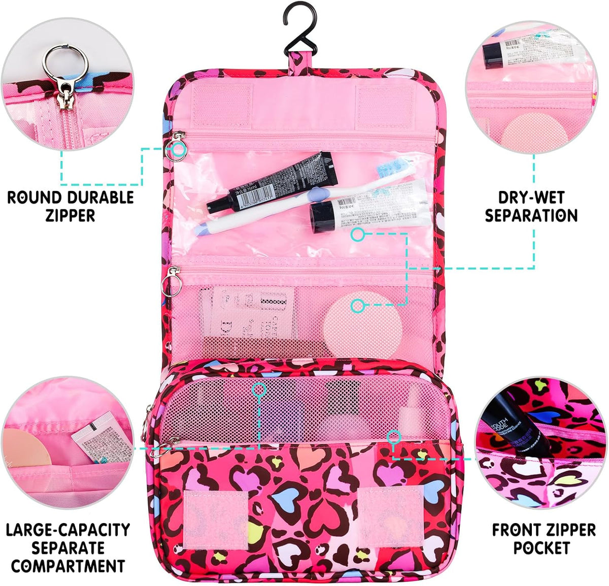 Purple Hanging Toiletry Bag for Girls, Travel Toiletry Bag for Teen Girls Cosmetic Makeup Waterproof Wash Bag Traveling Toiletries, Fluid