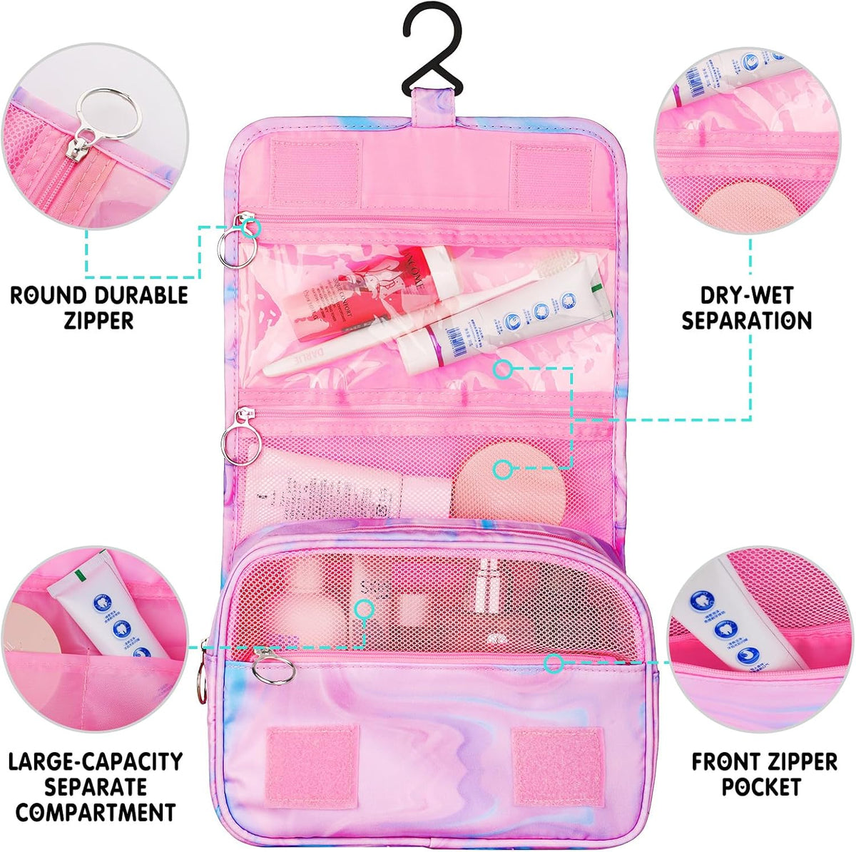 Purple Hanging Toiletry Bag for Girls, Travel Toiletry Bag for Teen Girls Cosmetic Makeup Waterproof Wash Bag Traveling Toiletries, Fluid