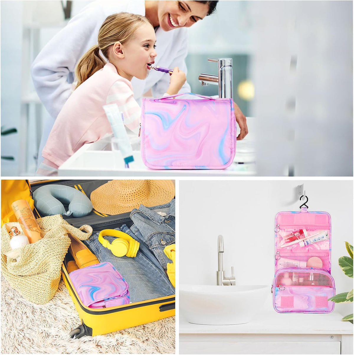 Purple Hanging Toiletry Bag for Girls, Travel Toiletry Bag for Teen Girls Cosmetic Makeup Waterproof Wash Bag Traveling Toiletries, Fluid