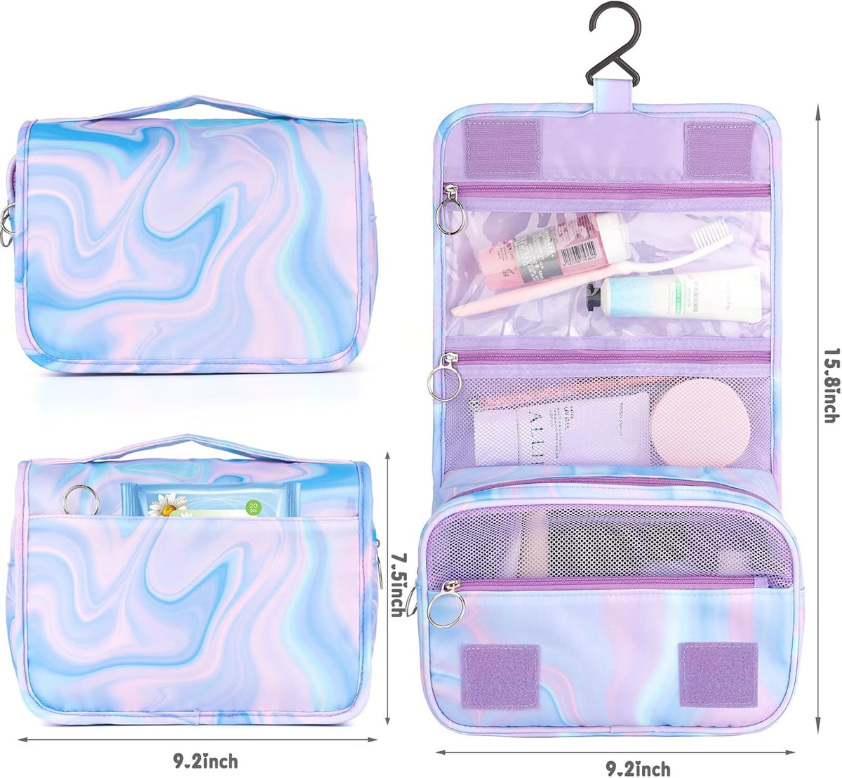 Purple Hanging Toiletry Bag for Girls, Travel Toiletry Bag for Teen Girls Cosmetic Makeup Waterproof Wash Bag Traveling Toiletries, Fluid