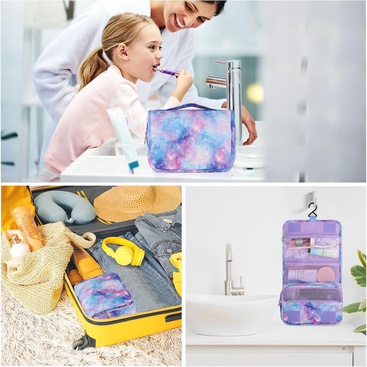 Purple Hanging Toiletry Bag for Girls, Travel Toiletry Bag for Teen Girls Cosmetic Makeup Waterproof Wash Bag Traveling Toiletries, Fluid