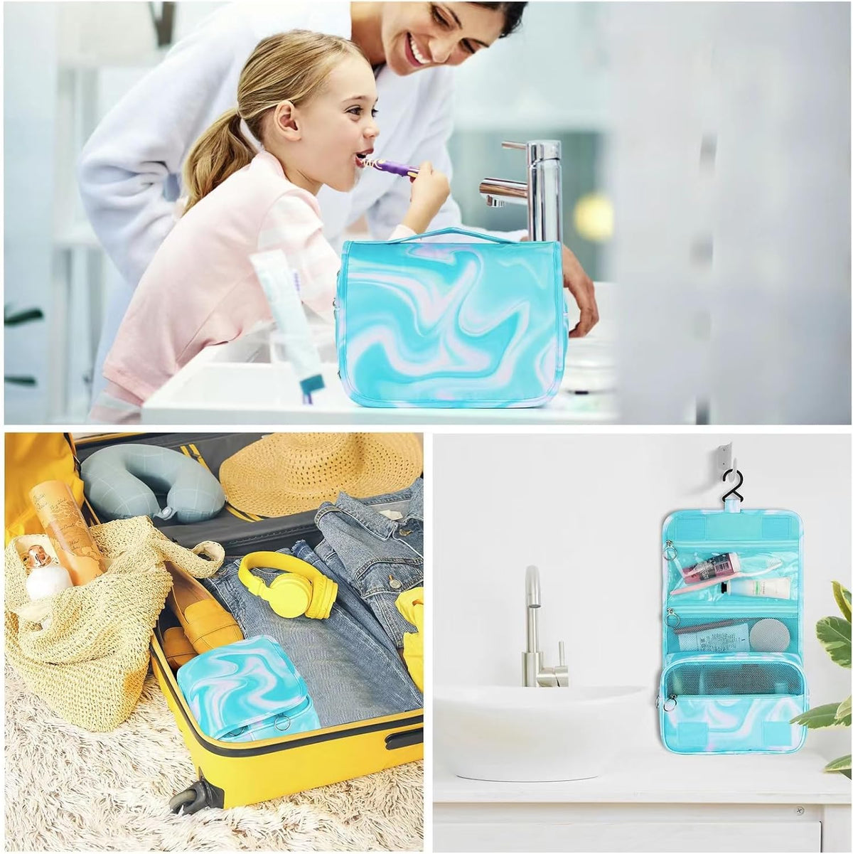 Purple Hanging Toiletry Bag for Girls, Travel Toiletry Bag for Teen Girls Cosmetic Makeup Waterproof Wash Bag Traveling Toiletries, Fluid