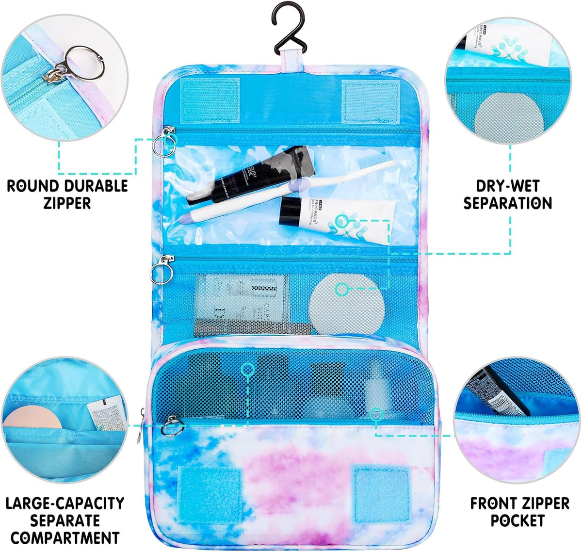 Purple Hanging Toiletry Bag for Girls, Travel Toiletry Bag for Teen Girls Cosmetic Makeup Waterproof Wash Bag Traveling Toiletries, Fluid