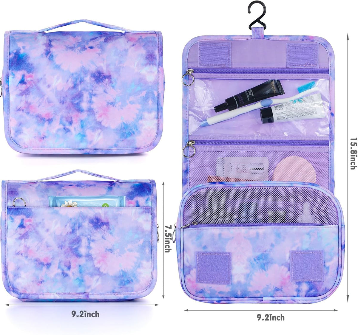 Purple Hanging Toiletry Bag for Girls, Travel Toiletry Bag for Teen Girls Cosmetic Makeup Waterproof Wash Bag Traveling Toiletries, Fluid