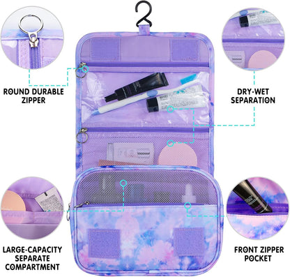 Purple Hanging Toiletry Bag for Girls, Travel Toiletry Bag for Teen Girls Cosmetic Makeup Waterproof Wash Bag Traveling Toiletries, Fluid