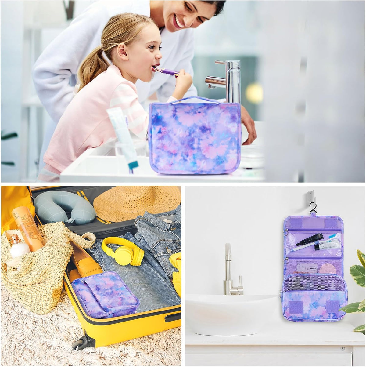 Purple Hanging Toiletry Bag for Girls, Travel Toiletry Bag for Teen Girls Cosmetic Makeup Waterproof Wash Bag Traveling Toiletries, Fluid