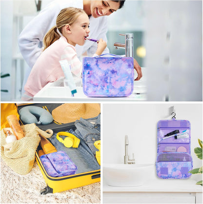 Purple Hanging Toiletry Bag for Girls, Travel Toiletry Bag for Teen Girls Cosmetic Makeup Waterproof Wash Bag Traveling Toiletries, Fluid