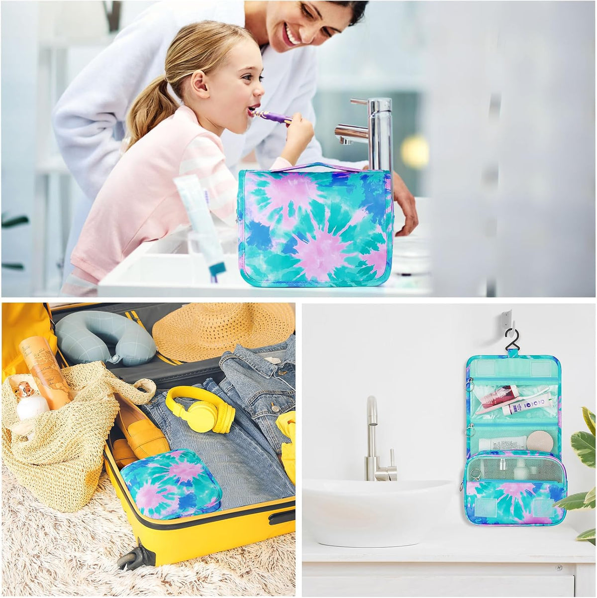 Purple Hanging Toiletry Bag for Girls, Travel Toiletry Bag for Teen Girls Cosmetic Makeup Waterproof Wash Bag Traveling Toiletries, Fluid