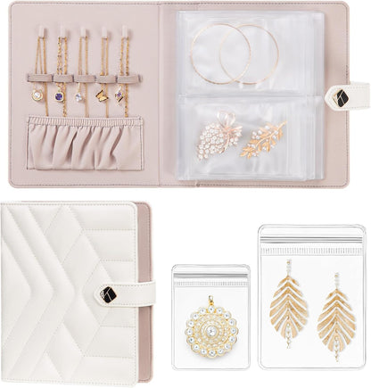 Women Travel Jewelry Box: Storage Case with Plastic Pouches for Ring Necklace Earring - Organizer Gift for Mother Sister Friend