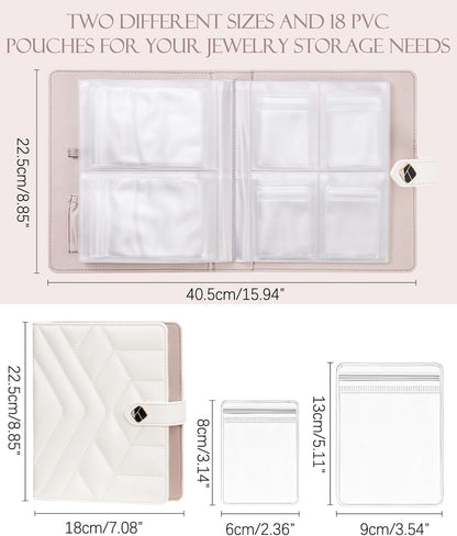 Women Travel Jewelry Box: Storage Case with Plastic Pouches for Ring Necklace Earring - Organizer Gift for Mother Sister Friend