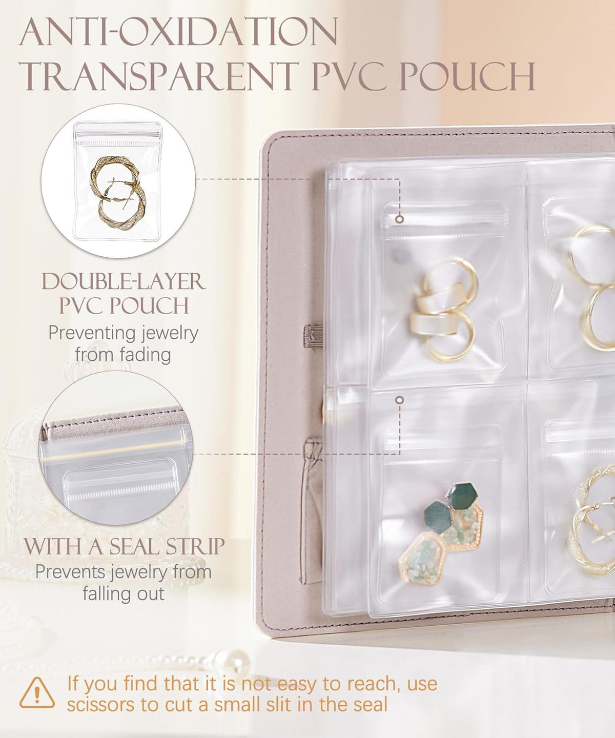 Women Travel Jewelry Box: Storage Case with Plastic Pouches for Ring Necklace Earring - Organizer Gift for Mother Sister Friend