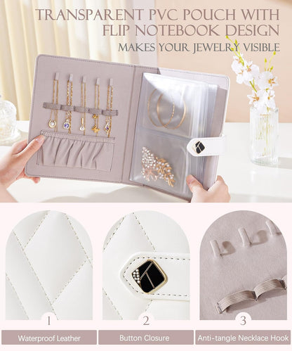 Women Travel Jewelry Box: Storage Case with Plastic Pouches for Ring Necklace Earring - Organizer Gift for Mother Sister Friend