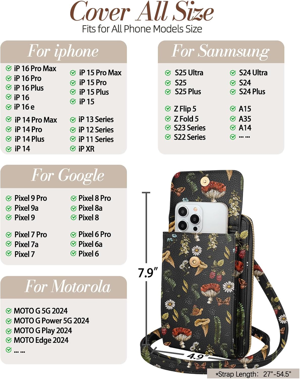 Phone Purse for Women - Cute Small Crossbody Bags Cellphone Wallet with Adjustable Strap Zipper and Card Slots