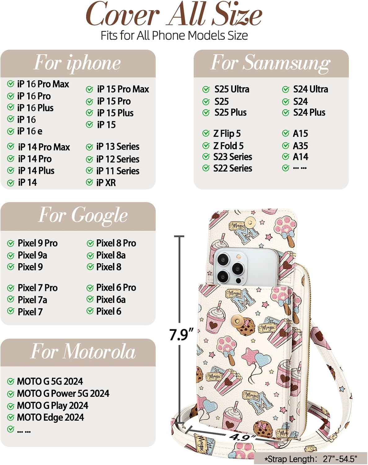 Phone Purse for Women - Cute Small Crossbody Bags Cellphone Wallet with Adjustable Strap Zipper and Card Slots