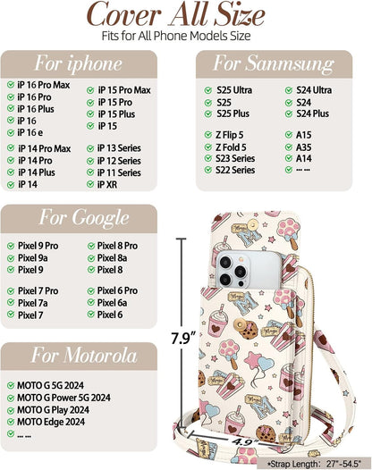 Phone Purse for Women - Cute Small Crossbody Bags Cellphone Wallet with Adjustable Strap Zipper and Card Slots
