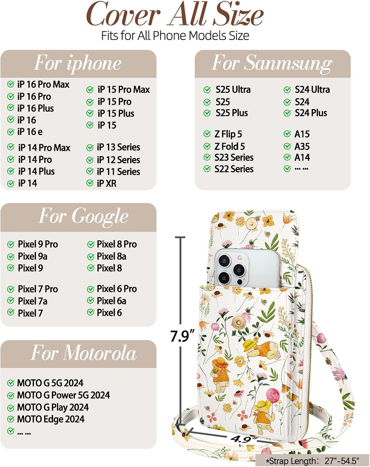 Phone Purse for Women - Cute Small Crossbody Bags Cellphone Wallet with Adjustable Strap Zipper and Card Slots
