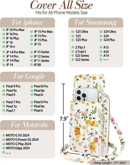 Phone Purse for Women - Cute Small Crossbody Bags Cellphone Wallet with Adjustable Strap Zipper and Card Slots