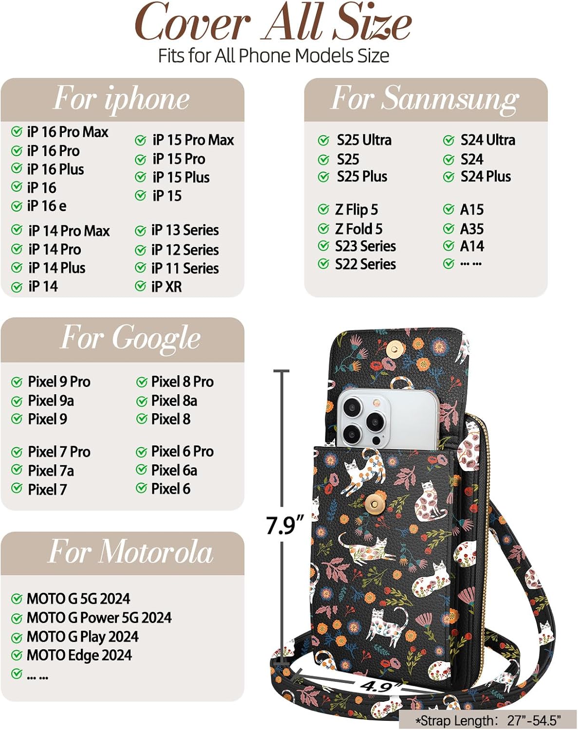Phone Purse for Women - Cute Small Crossbody Bags Cellphone Wallet with Adjustable Strap Zipper and Card Slots