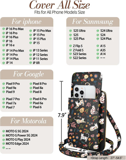 Phone Purse for Women - Cute Small Crossbody Bags Cellphone Wallet with Adjustable Strap Zipper and Card Slots