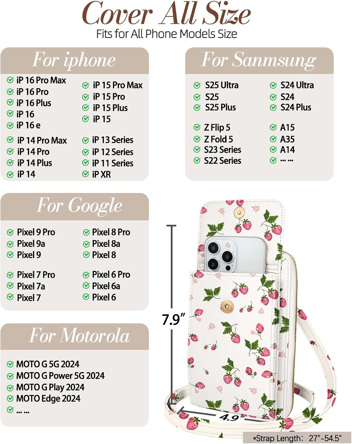 Phone Purse for Women - Cute Small Crossbody Bags Cellphone Wallet with Adjustable Strap Zipper and Card Slots