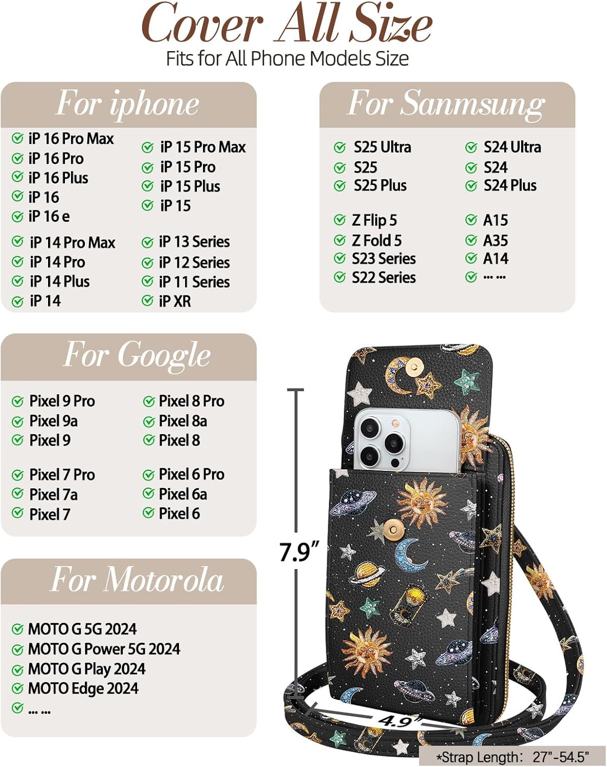 Phone Purse for Women - Cute Small Crossbody Bags Cellphone Wallet with Adjustable Strap Zipper and Card Slots