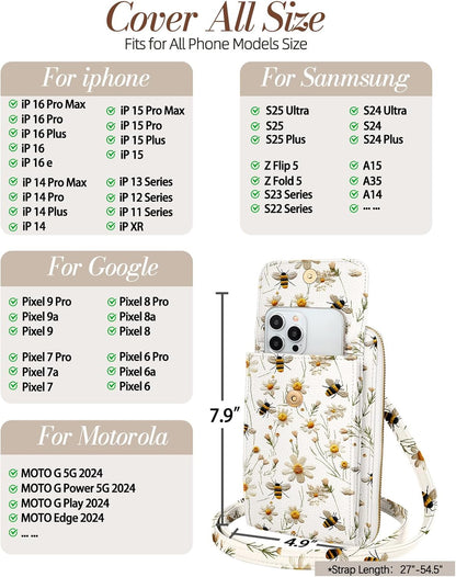 Phone Purse for Women - Cute Small Crossbody Bags Cellphone Wallet with Adjustable Strap Zipper and Card Slots