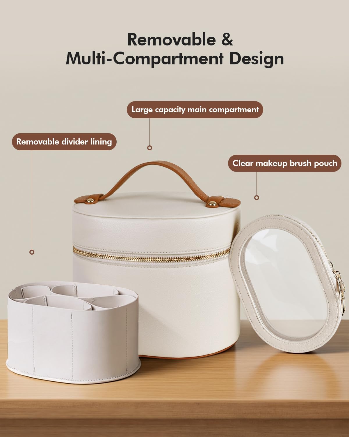 2 Pcs Makeup Bag Set Travel Cosmetic Case with Clear Pouch for Women | Removable Divider, Vanity Case, Waterproof, Vegan Leather, Elastic Slot, Dual Zipper, Structured, Large Capacity, Easy Clean