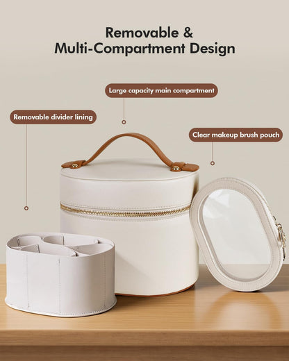 2 Pcs Makeup Bag Set Travel Cosmetic Case with Clear Pouch for Women | Removable Divider, Vanity Case, Waterproof, Vegan Leather, Elastic Slot, Dual Zipper, Structured, Large Capacity, Easy Clean