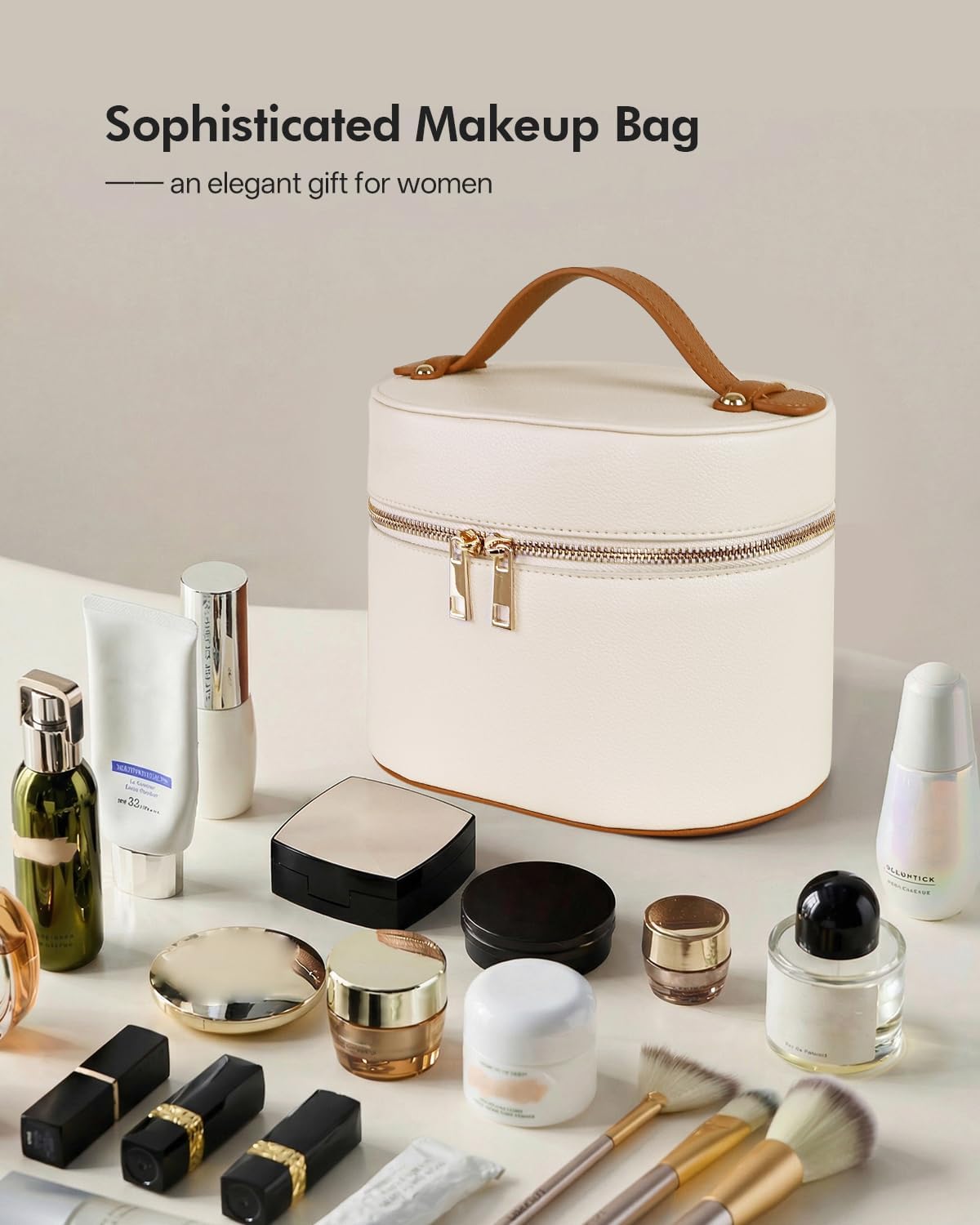 2 Pcs Makeup Bag Set Travel Cosmetic Case with Clear Pouch for Women | Removable Divider, Vanity Case, Waterproof, Vegan Leather, Elastic Slot, Dual Zipper, Structured, Large Capacity, Easy Clean