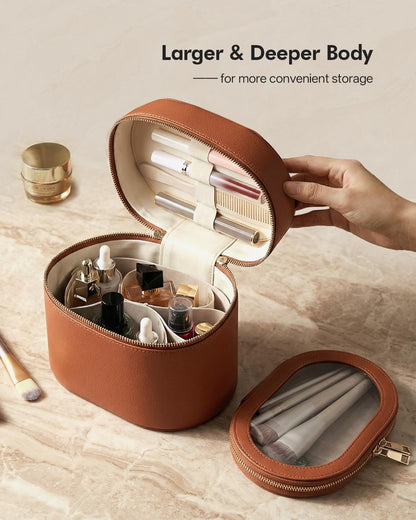 2 Pcs Makeup Bag Set Travel Cosmetic Case with Clear Pouch for Women | Removable Divider, Vanity Case, Waterproof, Vegan Leather, Elastic Slot, Dual Zipper, Structured, Large Capacity, Easy Clean