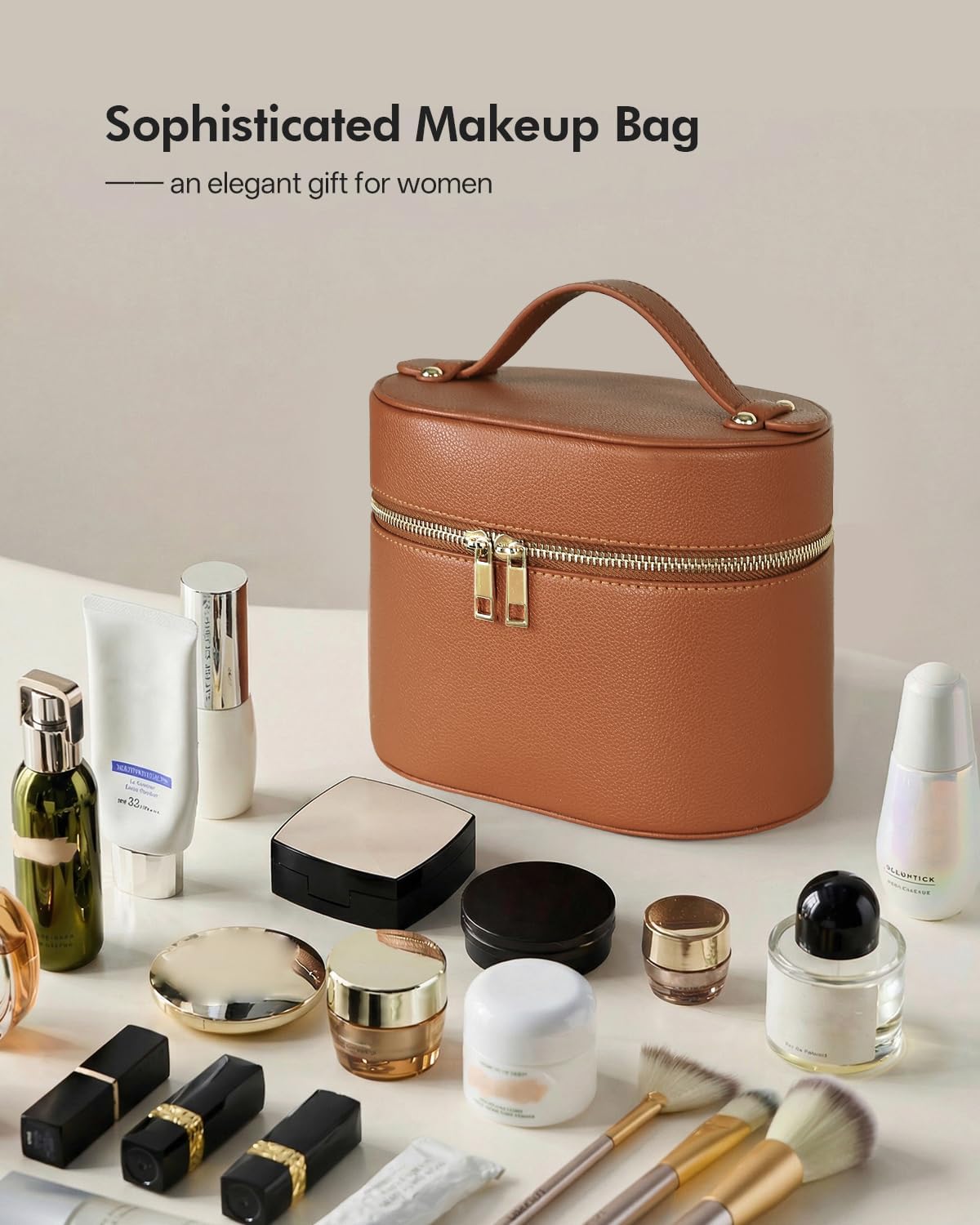 2 Pcs Makeup Bag Set Travel Cosmetic Case with Clear Pouch for Women | Removable Divider, Vanity Case, Waterproof, Vegan Leather, Elastic Slot, Dual Zipper, Structured, Large Capacity, Easy Clean