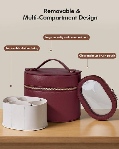 2 Pcs Makeup Bag Set Travel Cosmetic Case with Clear Pouch for Women | Removable Divider, Vanity Case, Waterproof, Vegan Leather, Elastic Slot, Dual Zipper, Structured, Large Capacity, Easy Clean