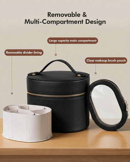 2 Pcs Makeup Bag Set Travel Cosmetic Case with Clear Pouch for Women | Removable Divider, Vanity Case, Waterproof, Vegan Leather, Elastic Slot, Dual Zipper, Structured, Large Capacity, Easy Clean