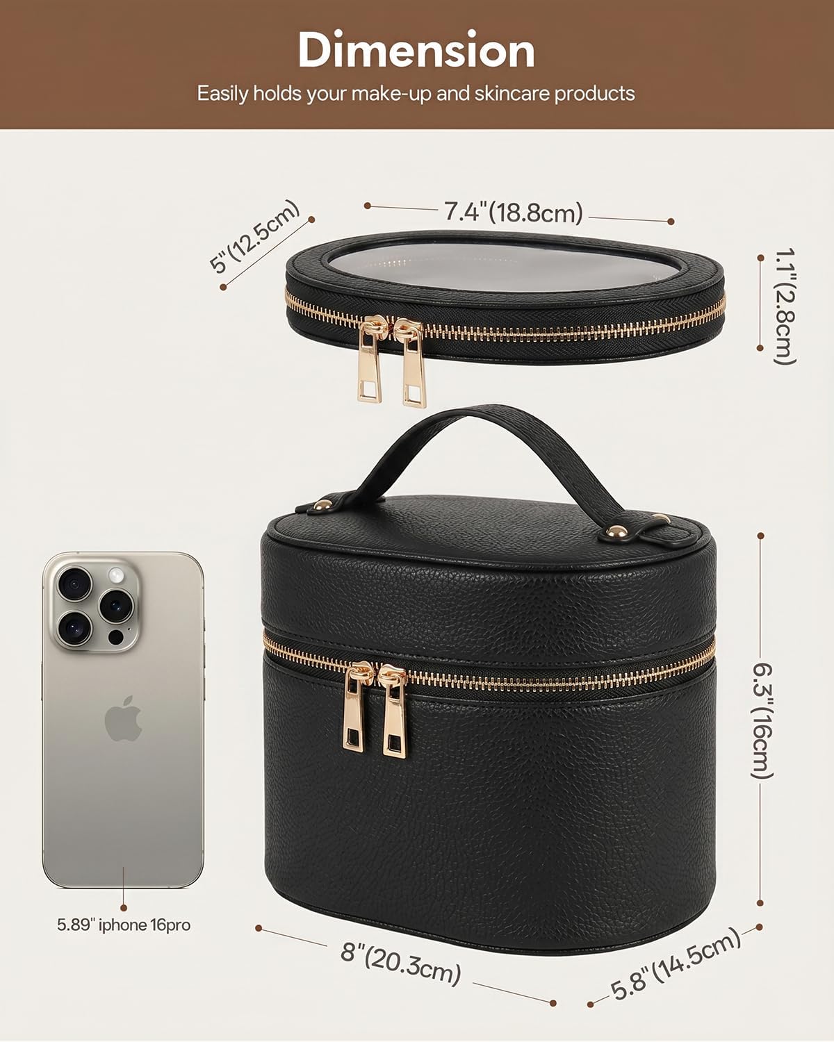 2 Pcs Makeup Bag Set Travel Cosmetic Case with Clear Pouch for Women | Removable Divider, Vanity Case, Waterproof, Vegan Leather, Elastic Slot, Dual Zipper, Structured, Large Capacity, Easy Clean