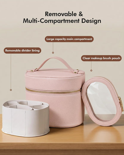 2 Pcs Makeup Bag Set Travel Cosmetic Case with Clear Pouch for Women | Removable Divider, Vanity Case, Waterproof, Vegan Leather, Elastic Slot, Dual Zipper, Structured, Large Capacity, Easy Clean