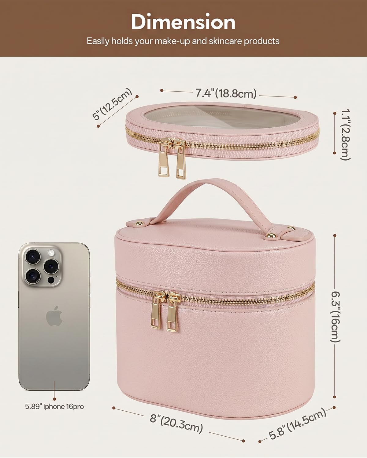 2 Pcs Makeup Bag Set Travel Cosmetic Case with Clear Pouch for Women | Removable Divider, Vanity Case, Waterproof, Vegan Leather, Elastic Slot, Dual Zipper, Structured, Large Capacity, Easy Clean