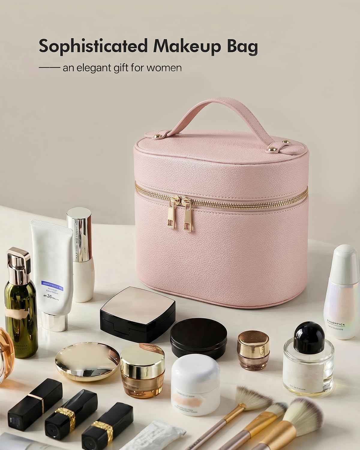 2 Pcs Makeup Bag Set Travel Cosmetic Case with Clear Pouch for Women | Removable Divider, Vanity Case, Waterproof, Vegan Leather, Elastic Slot, Dual Zipper, Structured, Large Capacity, Easy Clean